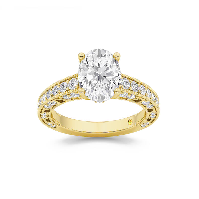 Myrra Vintage Inspired Pavé Set Oval Lab Grown Diamond Engagement Ring | 18K Yellow Gold 1 3/4 CT. TW.