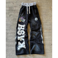American Sweatpants Y2K Pants Men Gothic Hip Hop Letter Patch Retro Double Layer Design Baggy Elastic Waist Jogging Casual Pa...