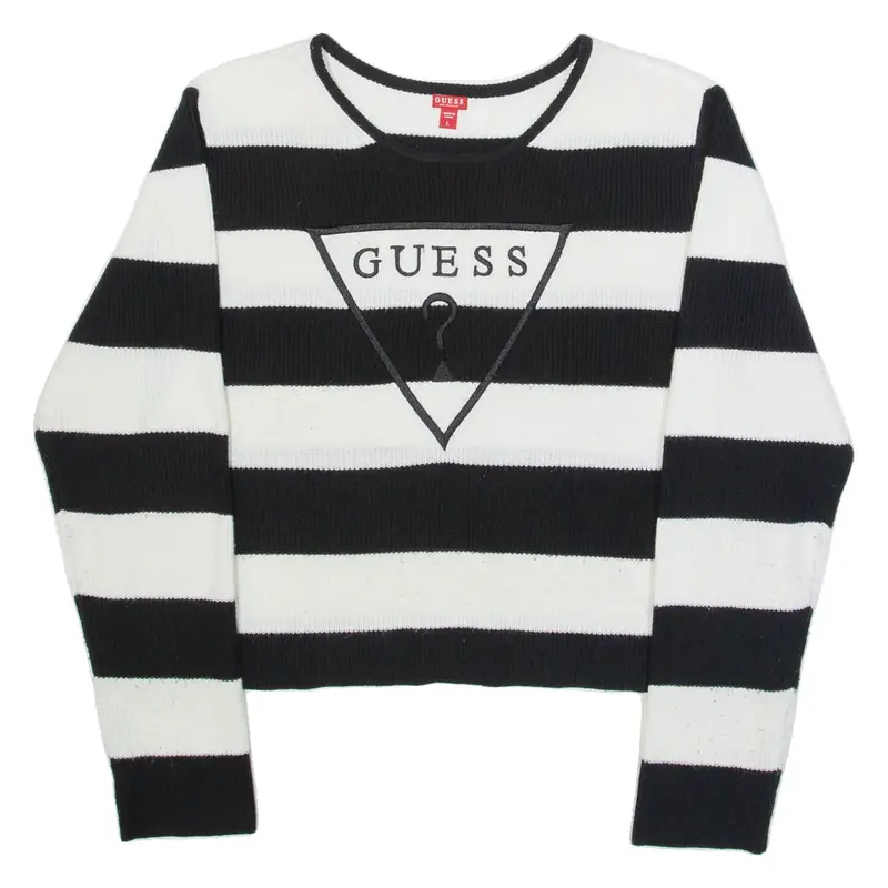GUESS Womens Patterned Jumper White Striped Tight Knit L