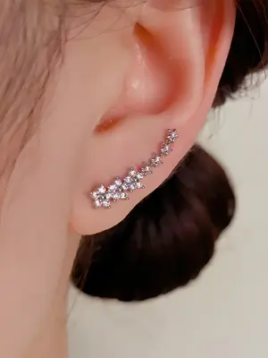Rhinestone Decorated Earrings, Elegant Cute Earrings for Women & Girls, Fashion Jewelry for Party, Daily Decor, Trendy All-ma...