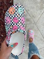 Checkered Smiley Clogs Shoes Comfortable For Men Women and Kids, Unisex Clogs