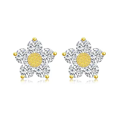 14K Gold Cubic Zirconia Daisy Earrings