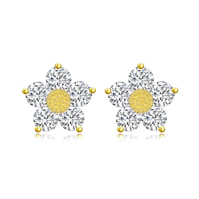14K Gold Cubic Zirconia Daisy Earrings