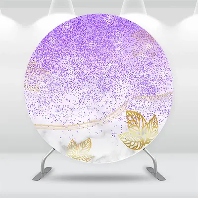 Aperturee Purple Glitter Golden Leaves Birthday Round Backdrop Kit | Birthday Backdrop Ideas | Round Party Backdrop | Round B...