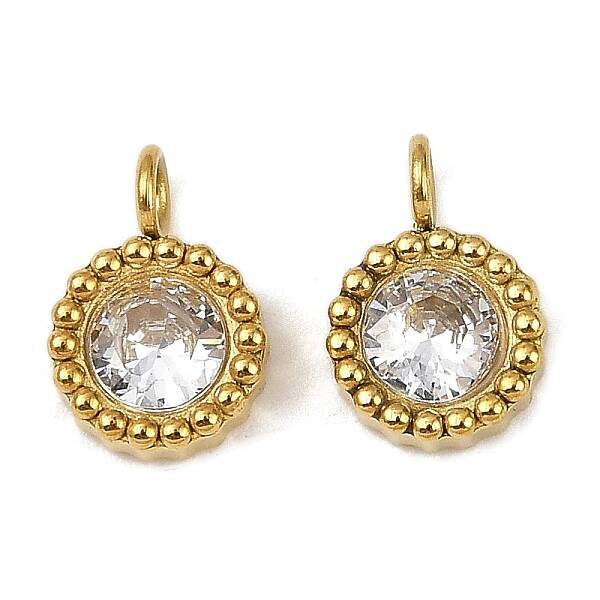 304 Stainless Steel Micro Pave Cubic Zirconia Charms