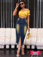 Women's Split Hem Denim Skirt, Fashion Casual High Waist Skirt for Daily Outdoor Wear, Ladies Bottoms for Summer, Womenswear,...