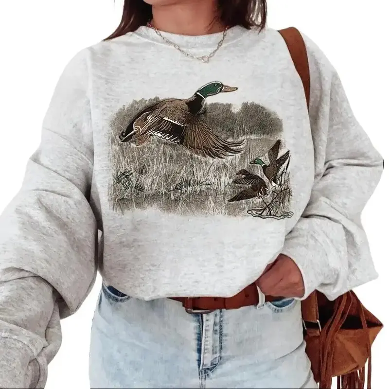 Mallard Duck Vintage Crewneck Sweatshirt - National Hunting Day Retro T-Shirt, Hunting Season Hoodie – Unisex Cotton Appare...