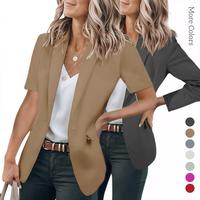 ARTFREE Women's Short Sleeve Casual Blazer Lapel Open Front Work Office Suit Jacket Chic Womenswear
