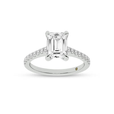 Destiny Half Coverage Emerald Cut Lab Diamond Engagement Ring | 18K White Gold 1 3/4 CT. TW.