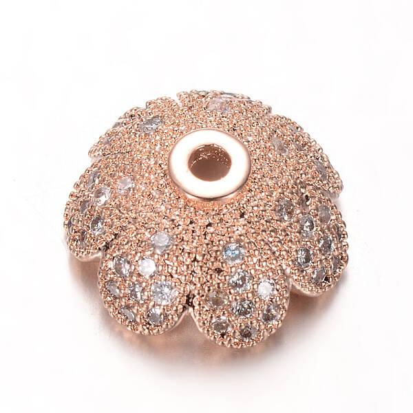 Eco-Friendly Multi-Petal Flower Brass Micro Pave Cubic Zirconia Bead Caps