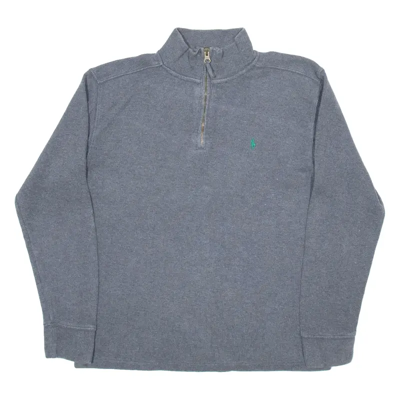 POLO RALPH LAUREN Mens Jumper Grey 1/4 Zip Tight Knit L