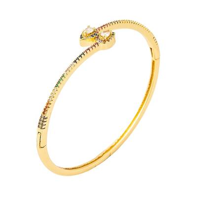Brass Pave Colorful Cubic Zirconia Hinged Bangles for Women