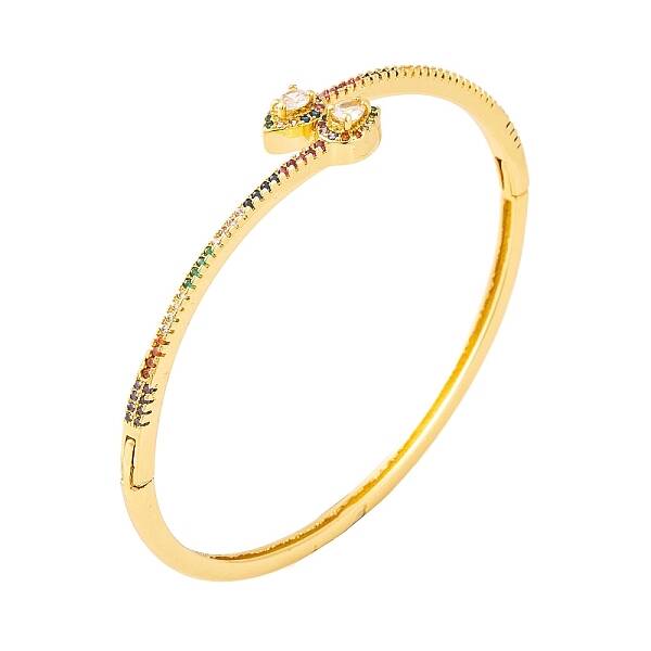 Brass Pave Colorful Cubic Zirconia Hinged Bangles for Women