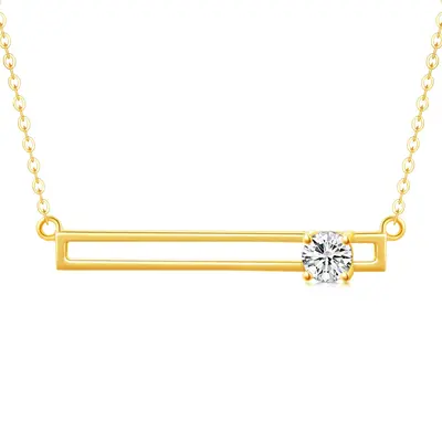 14K Gold Circular Shaped Cubic Zirconia Bar Necklace