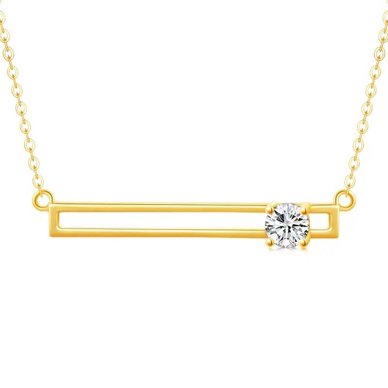 14K Gold Circular Shaped Cubic Zirconia Bar Necklace