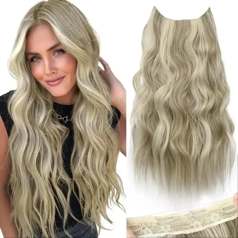 AISI HAIR FallFreshness Invisible Wire Hair Extensions with Transparent Headband, Adjustable Size 4, Secure Clips, Long Wavy ...