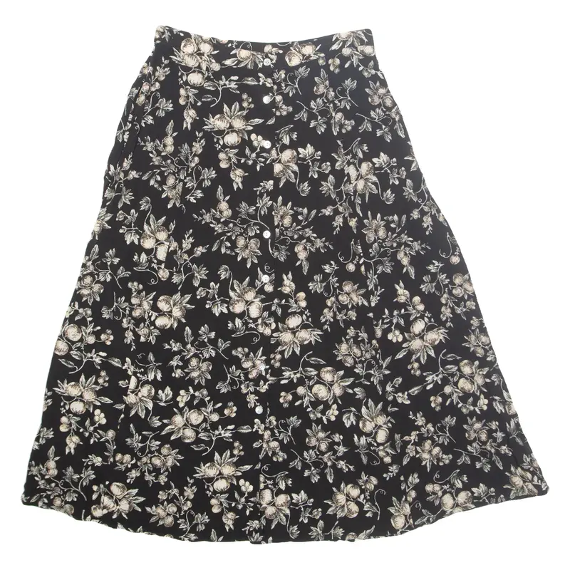TALBOTS Buttoned Womens Flare Skirt Black Long Floral UK 12