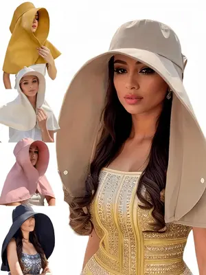 Women's Solid Color Wide Brim Sun Hat, Casual Outdoor Sun Protection Hat for Women & Girls, Fashion Accessories for Daily Wea...