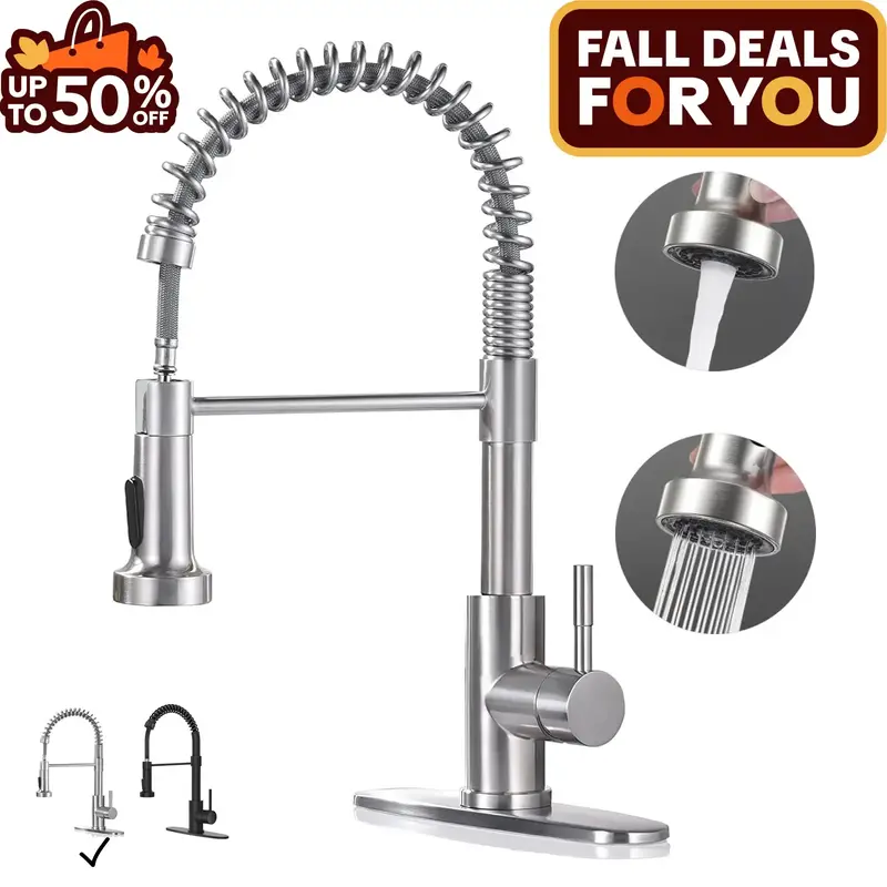 PHANCIR Modern Kitchen Faucet with Pull Down Sprayer Brushed Nickel Single Handle Compact Design Suitable for 1 or 3 Holes Fi...