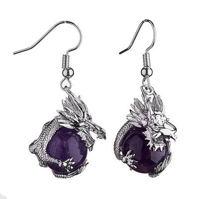 Natural Amethyst Dragon Dangle Earrings