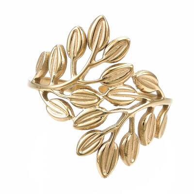 304 Stainless Steel Leaf Open Cuff Ring