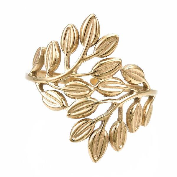 304 Stainless Steel Leaf Open Cuff Ring