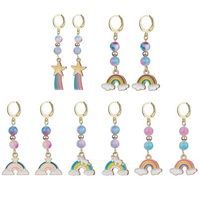 Rainbow Natural White Jade(Dyed) Hoop Earrings