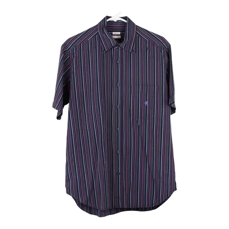 Rodrigo Striped Short Sleeve Shirt - Large Purple Cotton