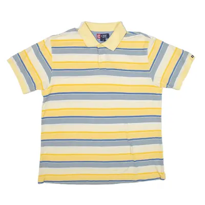 CHAPS Polo Shirt Yellow Striped Short Sleeve Mens XL