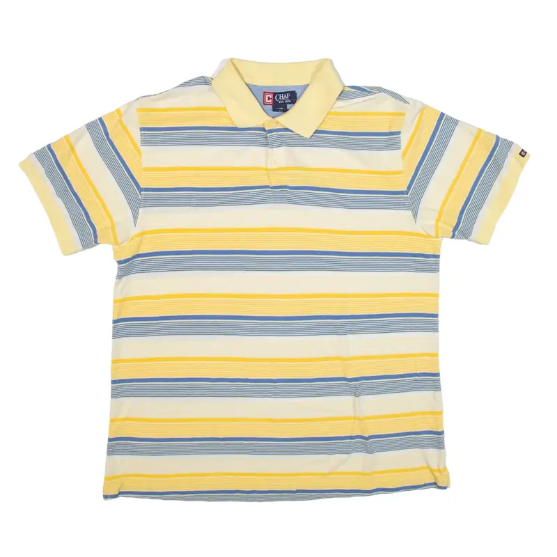 CHAPS Polo Shirt Yellow Striped Short Sleeve Mens XL
