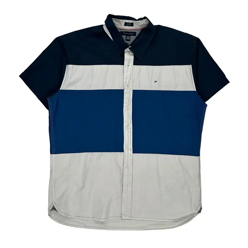 Tommy Hilfiger Striped Short Sleeve Shirt - 2XL Blue Cotton