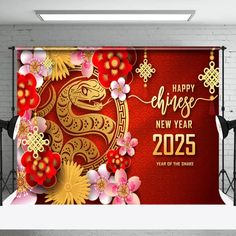 Aperturee Vibrant Red Flower Snake Chinese New Year Celebration Backdrop - Aperturee