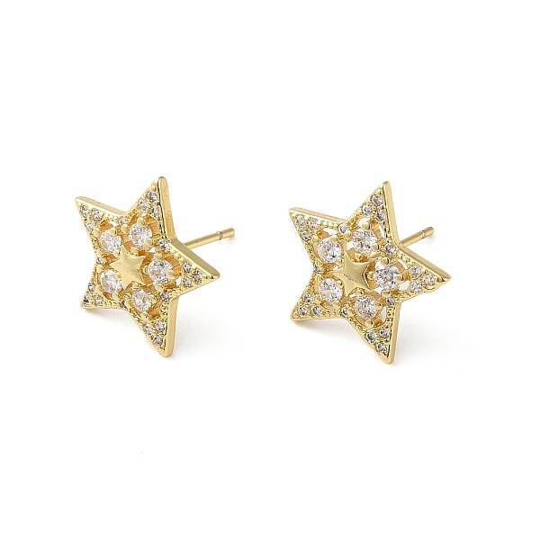 Clear Cubic Zirconia Star Stud Earrings