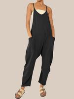Women's Solid Color Pocket V Neck Overall Jumpsuit without Tube Top, Casual Basic Adjustable Spaghetti Strap Sleeveless Overa...