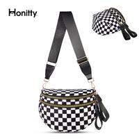 Black and White Checkered Nylon Bum Bag Plus Size Friendly Fanny Pack  - Spacious Design for Essentials - great gift belt bag...