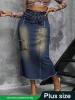 【plus Size】 Vintage Denim Skirt, Casual Fashion Ripped Skirt for Daily Outdoor Wear, Women Plus Clothing for Summer, Wome...