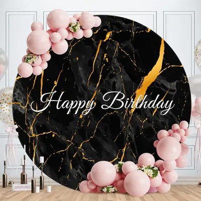 Aperturee Black Gold Marble Texture Round Birthday Backdrop