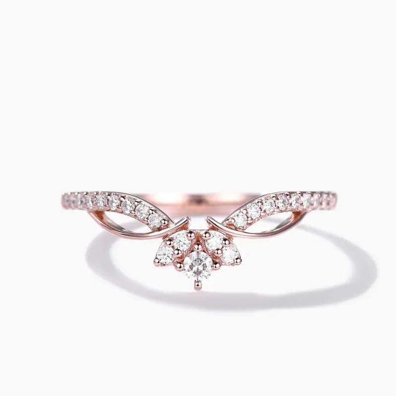 Diamond Rose Gold Wedding Ring Cluster Chevron