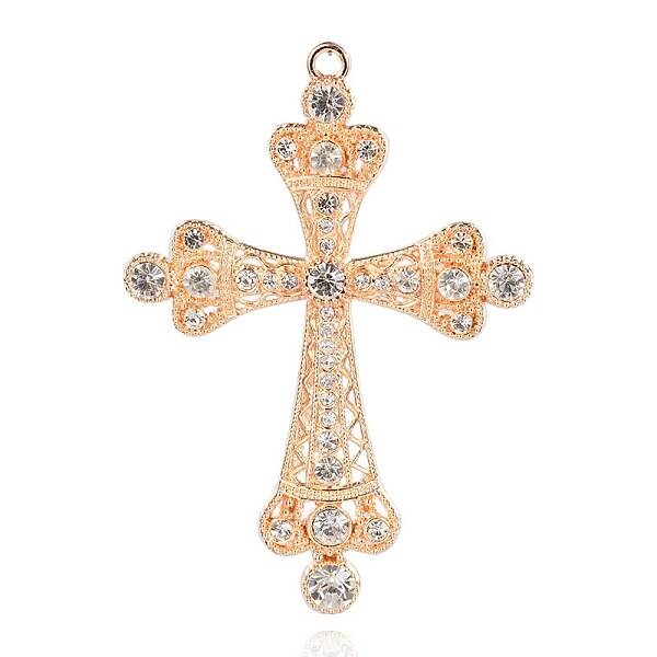 Golden Plated Alloy Rhinestone Cross Big Pendants