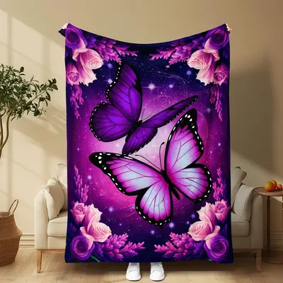 Butterfly & Flower Pattern Blanket, 1/2 Counts Soft Comfortable Throw Blanket, Cool Bedroom Bedding Blankets, Warm Napping Bl...