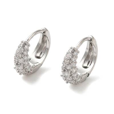Brass Micro Pave Clear Cubic Zirconia Hoop Earrings
