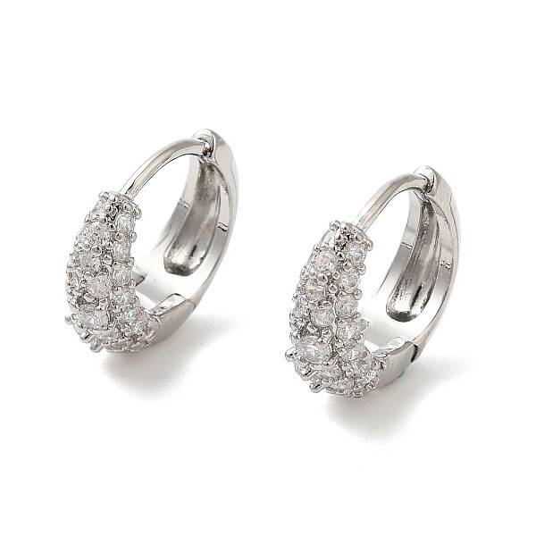 Brass Micro Pave Clear Cubic Zirconia Hoop Earrings