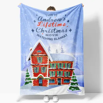 Customized Name Red Castle Snowy Christmas Blanket - Aperturee