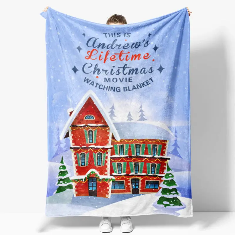 Customized Name Red Castle Snowy Christmas Blanket - Aperturee