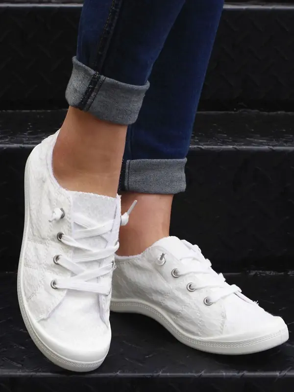 Women's Summer 2024 Plain Lace Up Low Top Sneakers, Sneakers Women 2024, Casual Comfortable Breathable Non-slip Lightweight S...