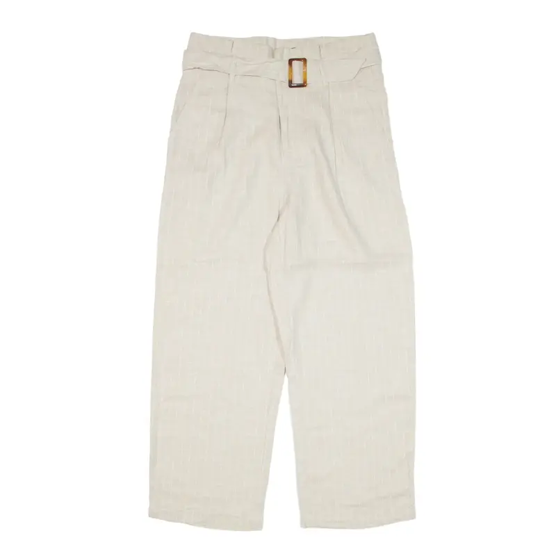 ROMEO & JULIET Belted Pinstripe Pleated Y2K Trousers Beige Relaxed Straight Womens W27 L25