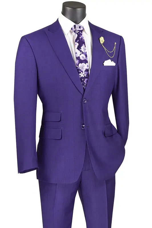 Vinci Men's Light Windowpane 2 Piece Modern Fit Suit