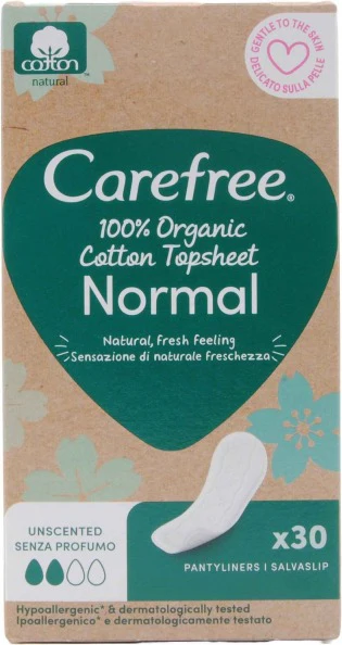 Carefree Salvaslip 100% Organic Cotton Normal Distesi, 30 Pezzi