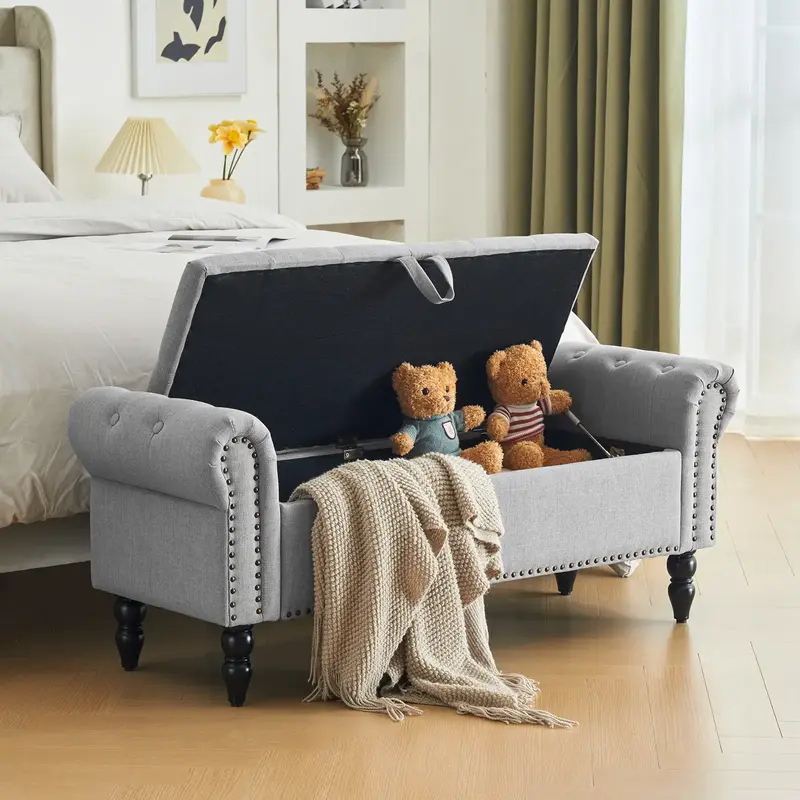 Furnimart Storage Ottoman Bench for Queen, Upholstered Storage Bench End of Bed Bench with Rolled Arms for Bedroom, Living Ro...