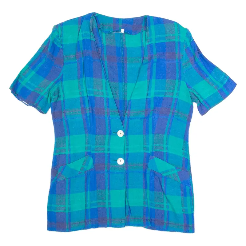 Womens Printed Blouse Blue V-Neck Check L
